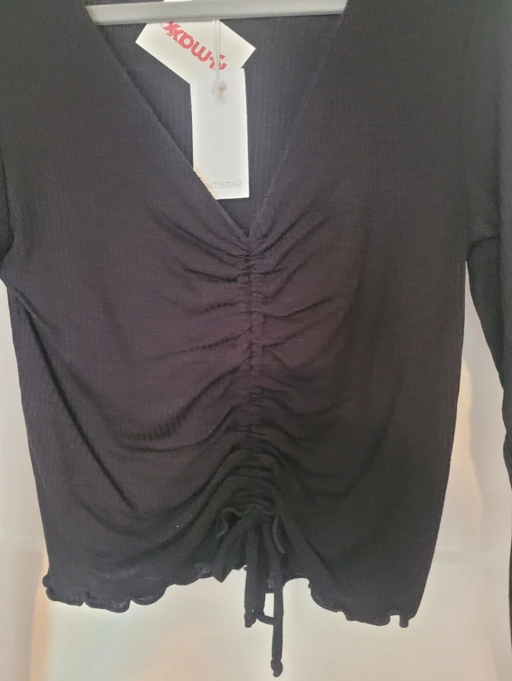 Black Ruched Crop Top - Picture 2 of 4